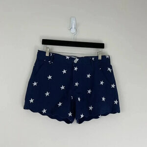 Lauren James Navy Patriotic Star Embroidered Scalloped Shorts Size Medium